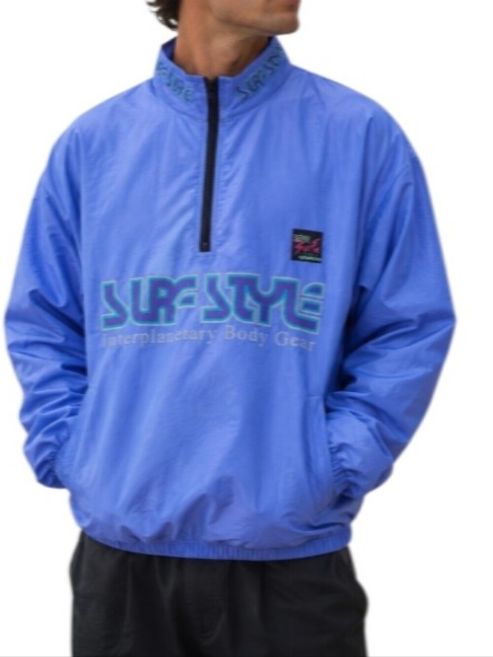 Surf Style Vintage 90's Blue Incandescent Pullover Windbreaker Jacket